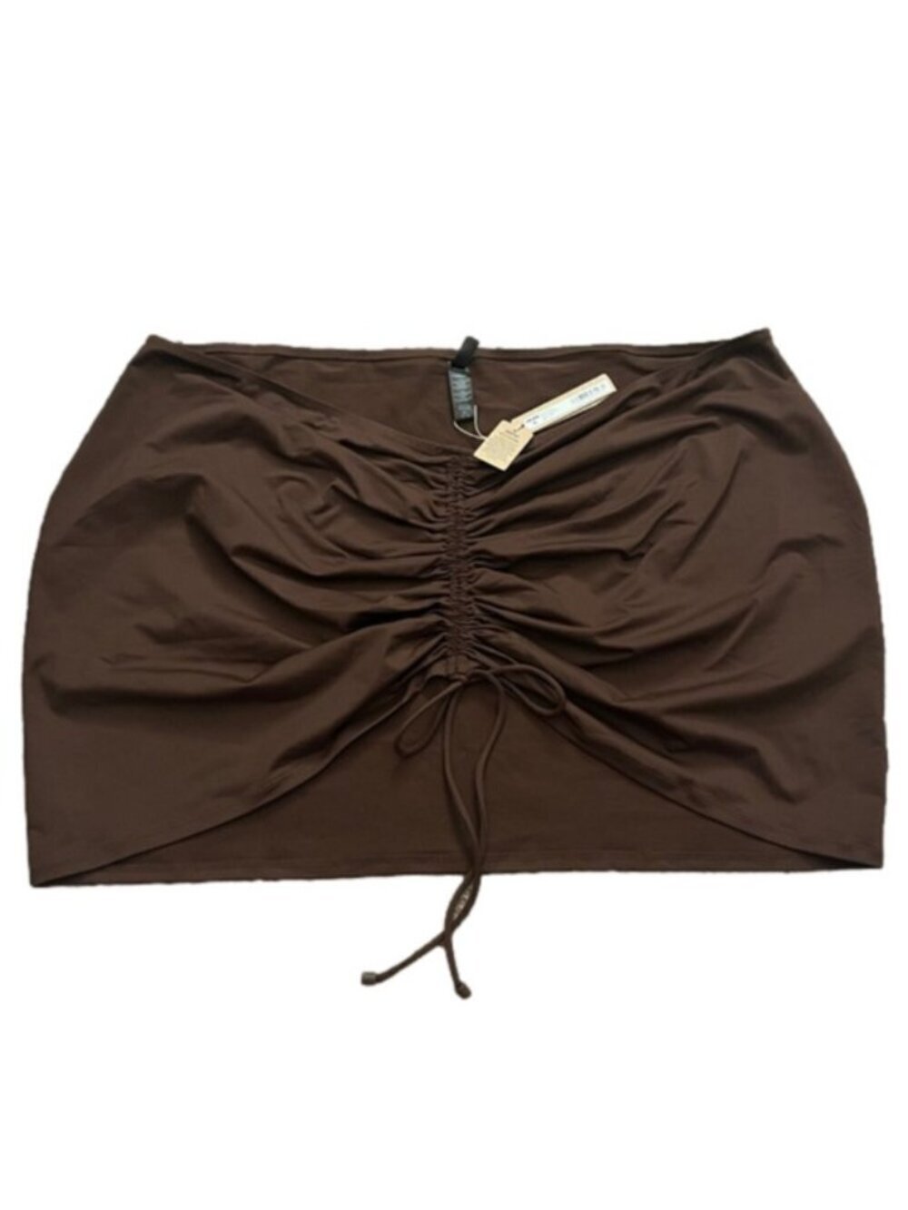NWT SKIMS Cocoa Ruched Swim Mini Skirt Coverup 4X MSRP $54